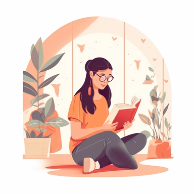 vector design, image of a woman, taking her final education exam with a book, flat modern illustration, clipart, white background, atey ghailan, nature study, in the style of warm color palette, natural pastel colors, orange and pink prevail, object portraiture specialist, animated illustrations, style by Tom Witen, by ai yazawa