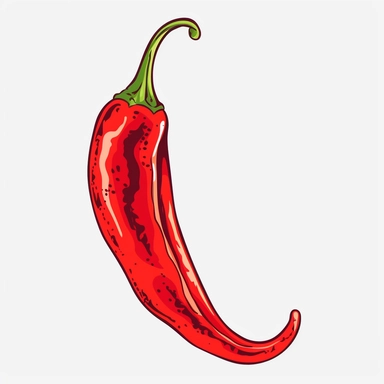 red radiant strong chili pepper, single design clipart, cartoon-style, white background, 32k