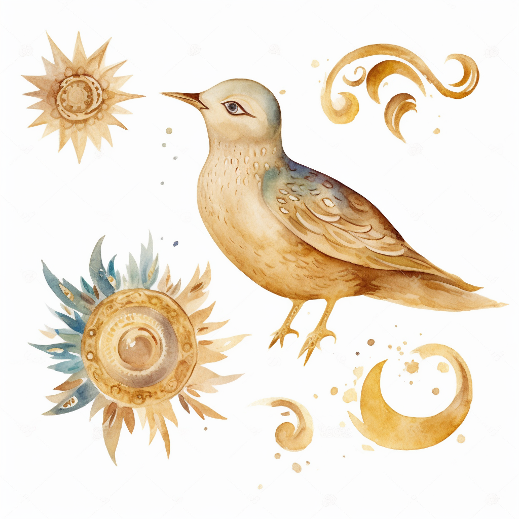 A Single Clipart Of A Beautiful Ornate Bird Watercolours And Shiny