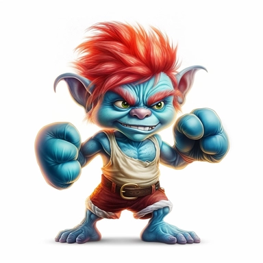 Cute Adorable magical little Troll playing Boxing with a tattoo on his arm wearing boxing gloves, clipart, photorealistic illustration, high detail, 8k polished, 8k, vibrant colors, white background, sticker