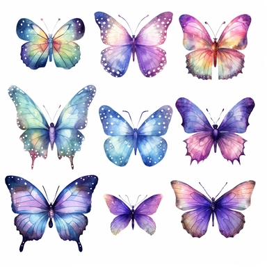beautiful butterflies, watercolor, magic, glitter, clipart