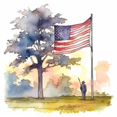 memorial day flag, clipart, watercolor, one image per illustration
