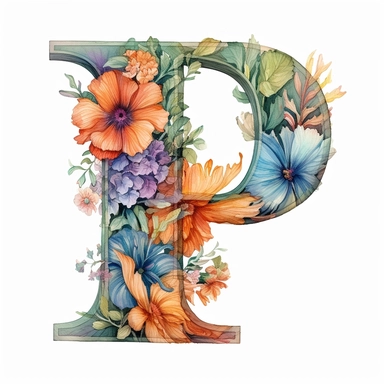 Beautiful Pastel Vintage Flower ' I ' Alphabet Letter  I i, I, I, i, Watercolor and ink Clipart, Cartoon, hyper-realistic, high contrast, intricate detail, illustration style, high solution on the white background
