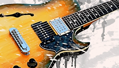 ultra sharp clip art illustration of an classic guitar, extreme closeup, rainy waters, black scaled and realistic drawing with ink and charcoal, HD, UHD resolution, 8k