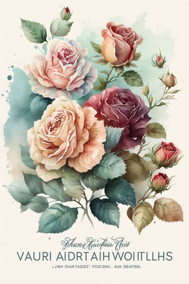 Create an image of vintage watercolor roses with splashes in a 2:3 ratio clipart. The final image should be created using traditional watercolor techniques, with high-quality paper and professional-grade paints.