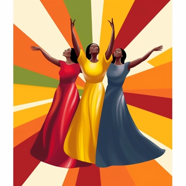 black women gospel dancers in gospel dresses, church clip art, flat vector art