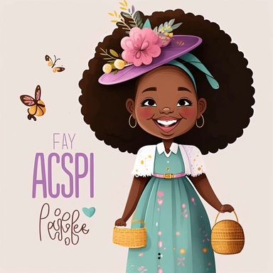 Gospel Church , Easter Sunday , Happy Black Girl Smiling on Easter Sunday , Wearing a Easter hat , standing , walking, Carring easter basket , Easter art, funny black girls clipart, Funny black girl , Frilly Easter Dress , Ribbiobs in Hair Cheerful african american girl child png, clipart, afro ,Full body with legs , Cottage core , Love shack Fancy, Highly detailed close-up portrait , standing , Nicoletta Ceccoli, Mark Ryden, lostfish, Earl Nor, global lighting, divine rays, detailed and intrica