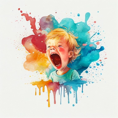 watercolor clipart, frustration coming out of the mouth, mouth, magic, octane render, children`s book illustration