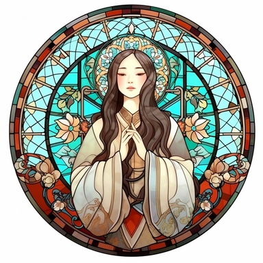 Vintage Cute Beautiful Round Stained Glass Korean fashion girl Sublimation Clipart, Cartoon, hyper realistic, intricate detail, illustration style, high solution, on the white background