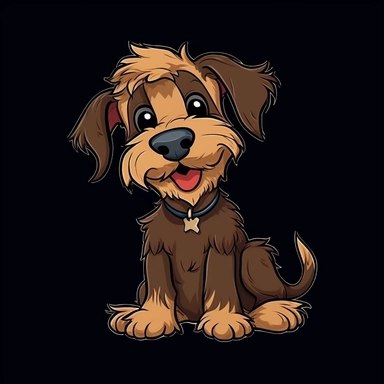 cute cartoon brown dog clipart, black background,--no cut off edges