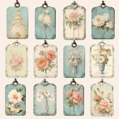 shabby chic luggage tags clipart