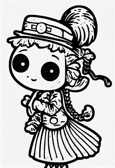 precise shape, simple drawing, 1 1bit, 1 white steampunk little girl, 1 sticker art, 1 color by numbers, 1 coloring page for adults, 1 , printable outlined artwork, 1 coloring book page, 1, line art, 1 white backdrop, crisp lines, vector image, svg style, clipart style,