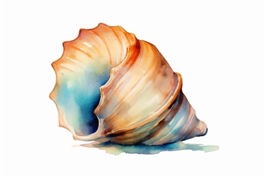 Watercolor, Generate an artistic representation of a bonnet shell, emphasizing its rounded shape and subtle hues, clipart, hd, on a white background, spaced out