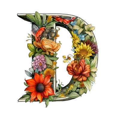 clipart, white background, letter D, Floral Alphabet Clipart