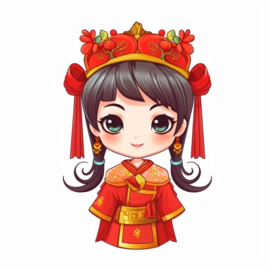 Clip art Chinese New Year costume, flat color, thick lines, cute cartoon white background 8k,--q3