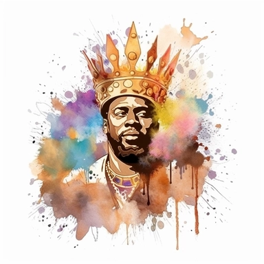Watercolor floral African American king with a crown, radiating with fire in a pulpit, realism, earth tone colors, png format,Clipart, Sublimation, white background