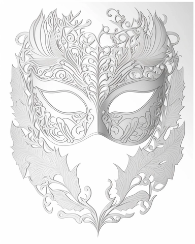 white coloring page of a white masquerade mask with intricate cut-outs, delicate linework, simplified line work, free brushwork, 15th century vintage masquerade for adults black and white drawings, in the style of tanya shatseva, in the style of fantasy illustrations, in the style of fantasy illustrations, in the style of art nouveau-inspired illustrations, in the style of intricate pen drawings, in the style of intricate linework, in the style of detailed linework, kinuko y. craft, luca della r