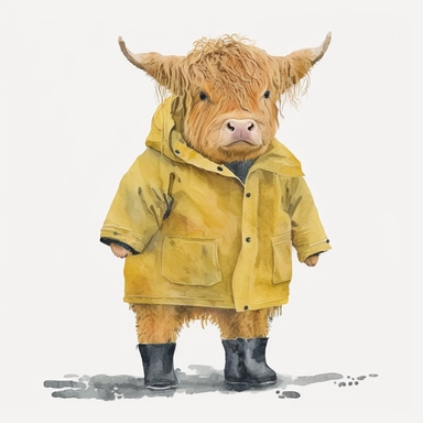 Highland Cow in a yellow coat, Watercolor, Clipart, Farm Animal, clipart
