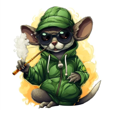 a professional funny clipart of a hip hop animal smoking big Marijuana blunt, Smoking Animal, weed inspired, , 420, white background, vector, 2d