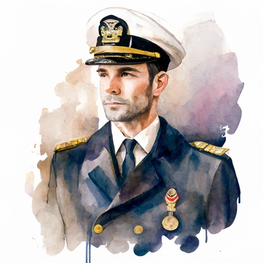 ship captain in uniform, watercolor, clipart, white background