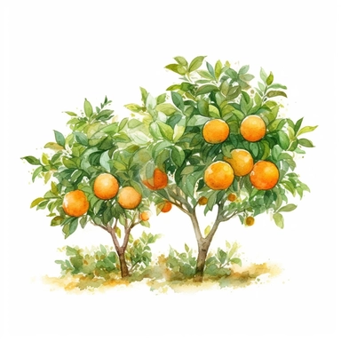 watercolor orange grove clipart, white background