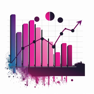 financial chart, white background, icon, flat, pink, white, black, magenta, dark blue, white background, clipart