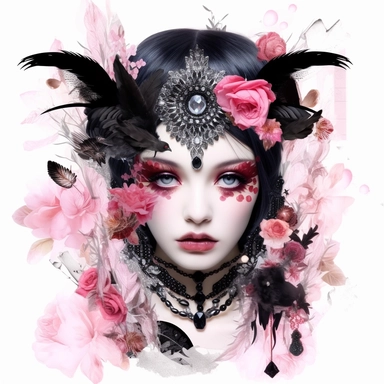 gothic clip art page white background photo realistic beautiful woman, Quilt design of portrait of a woman In the style of collage in swamp wedding makeup card captor sakura anime, candy candy, Phantom Thief Saint Tail, card captor sakura, pink mexican city, amazing, soft pastels, turquoise, shiny, neon, glitter and feathers, Jeremy Mann, Aleah Chain, leonadro da vincidroberto ferri sadness solitude death fashion, Intricate, watercolor, oil painting, pastelpunk, passionpunk, heart-core, lisa fra
