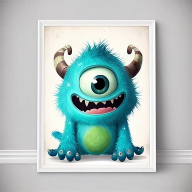 adorable monster, super cute monster perfect for a nursery wall, friendly monster, clipart, disney inspired, monsters inc style, pixar, kid friendly