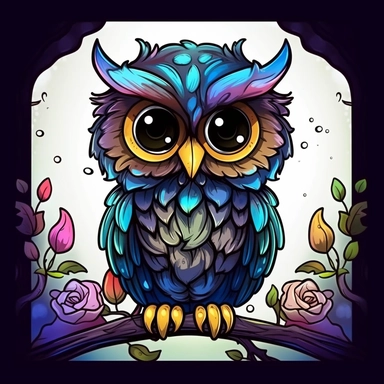 colorfull baby owl with lovely big eyes, cute, black color line, vector, clipart,