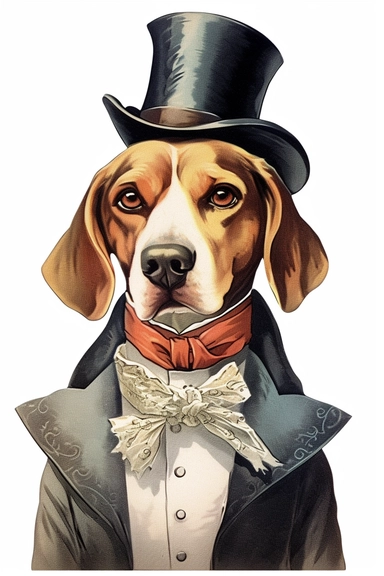 Vintage 1920 detailed Portrait of a Beagle Dog in victorian attire Illustration , Chromolithograph, Die Cut, 1920s Illustration, Vintage, Chromolithograph, Colorful, Antique, Ephemera, Clipart, 8k, Isolated on white