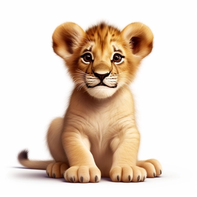ultra-realistic photo of adorable baby lion, happy, cute, adorable, happy, isolated on a white background, clipart, nursery