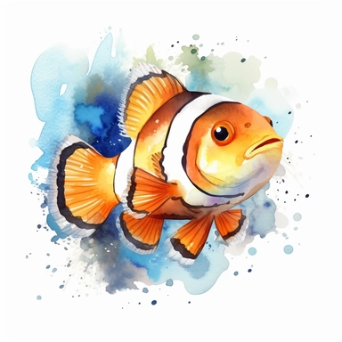Clownfish Fish, water color style, clipart, white background