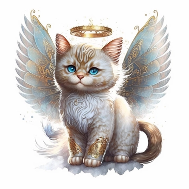 Cute Beautiful Fairy Cat Angel Watercolor Sublimation Clipart,Cartoon,hyper realistic, intricate detail, illustration style,high solution,on the white background