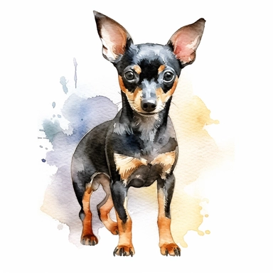 Toy Manchester Terrier dog, water color style, clipart, white background