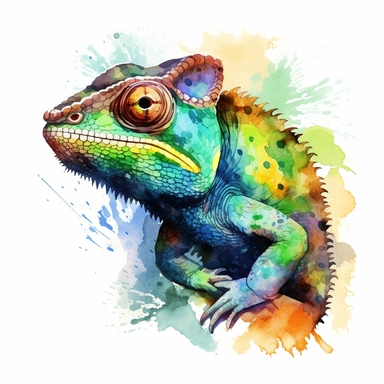watercolour illustration free brushstrokes, beautiful and joyful, chameleon, mark brooks, naturecore, animal clipart, isolated on a white background,