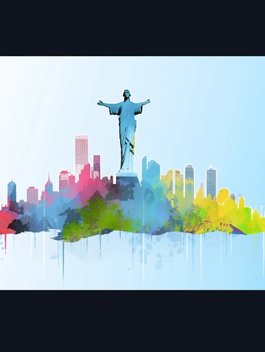 cliparts of a city Brazil Rio de Janeiro Cristo-Redentor skyline clipart at freebiesfor, in the style of light cyan and azure, energy-filled illustrations, digitally enhanced, transparency and lightness