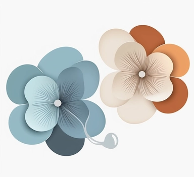 2 flowers clipart, in the style of light sky-blue and brown, alvar aalto, abstract simplicity, light blue and gray, macro zoom, playful composition, cherry blossoms
