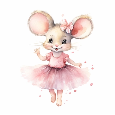 watercolour cute happy mouse wearing a pink tutu, high quality clipart image, high resolution, isolated on a white background