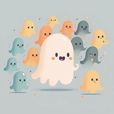flat clipart single color background blushing ghosts cute