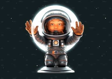 3d rendering. Black leather hand holding a large globe. Astronaut icon. African cartoon character spaceship illustration. Space travel clipart isolated on transparent background
