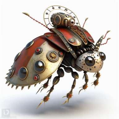 clip art of steampunk style a single ladybug spreading its wings, no text, white background
