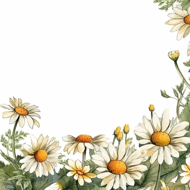 chamomile, page border style, clipart, watercolor, vintage--q2