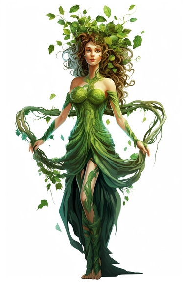 dryad goddess cartoon beautiful 4k on white background clipart