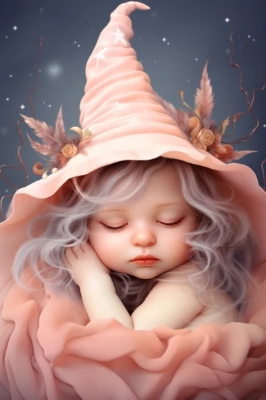 clipart, realistic newborn witch, pastel colors, vintage style