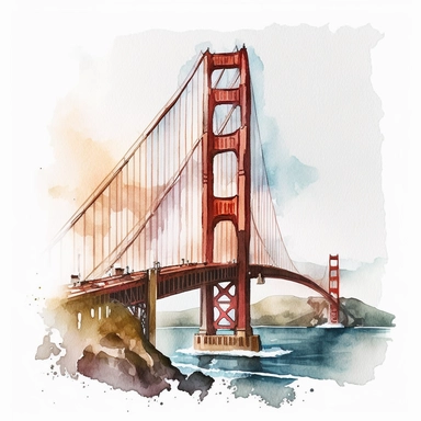watercolor clipart, the golden gate bridge , high detail, single design, light day