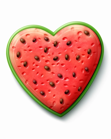 a heart shaped cookie decorated like watermelon, clipart illustration, crisp clear colors, photorealistic, happy, beautiful,cute, ultra detailed, on white background--no cut off