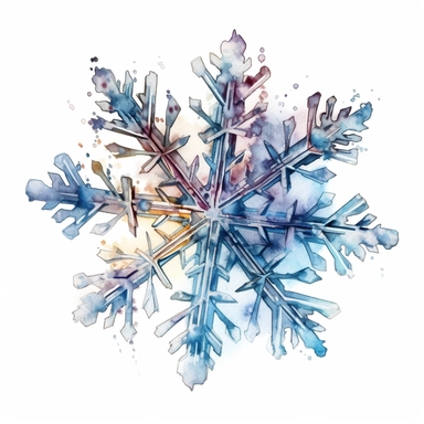 HIGHLY DETAILED HIGHLY INTRACATE WATERCOLOR CLIPART ILLUSTRATION OF A SINGLE BEAUTIFUL SNOWFLAKE DO NOT MAKE A SATURATED IMAGE