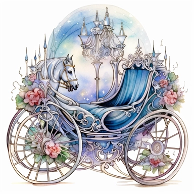 whimsical watercolour clip art glass princess carriage with white horses