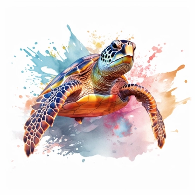 watercolour illustration free brushstrokes, beautiful and joyful, turtle swimming in the ocean, mark brooks, naturecore, animal clipart, isolated on a white background