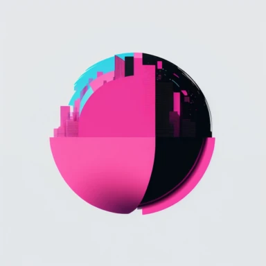 pink and blue and magenta globe, office buildings, white background, clipart